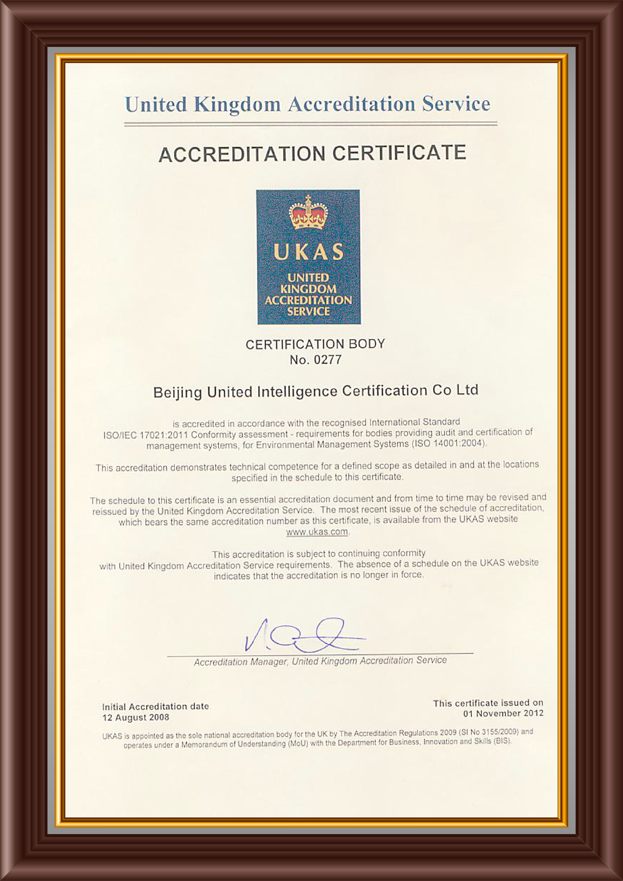 UKAS Cer ISO14001